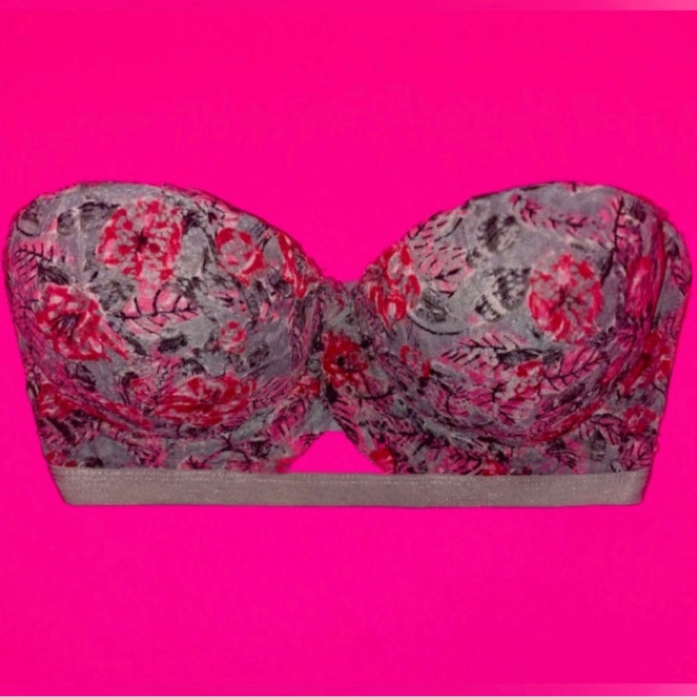 BLUE DEMI BUSTIER - FLORAL TROPICAL PRINT - 36B-34C - STRAP HOOKS